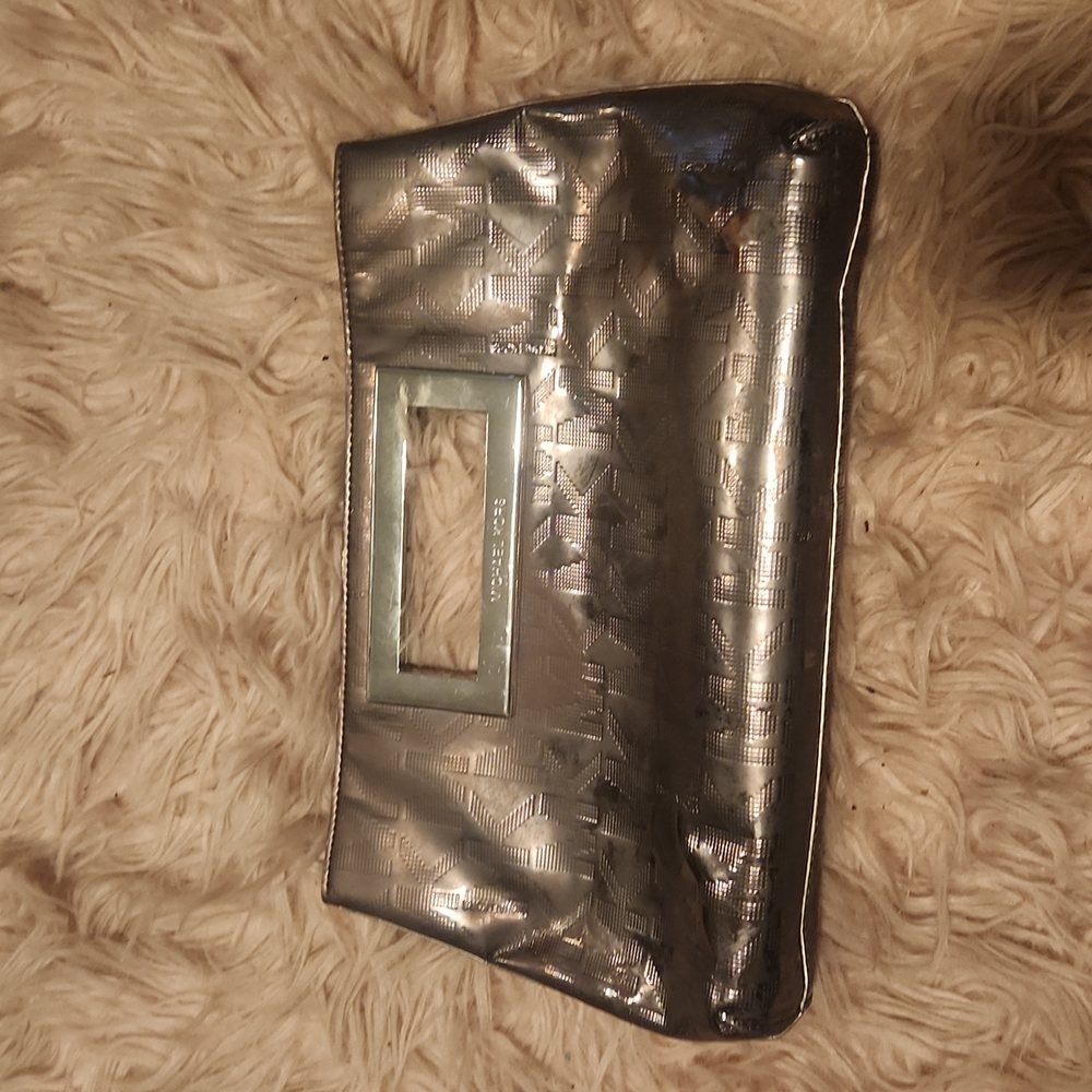 Michael kors silver metalic clutch